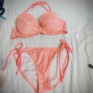 COPY - Victoria's Secret peach floral lace bikini